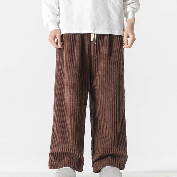 Pantalones largos para hombre, de ocio, de color liso, con botones, cintura elástica y cordón ajustable, de poliéster.