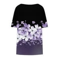 thumbnail image 4 of Womens Pleated Graphic Tees Plus Size Clothes Crew Neck Floral Tshirts Casual Trendy Summer Tops Purple, 3XL, 4 of 6