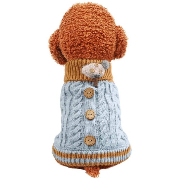 Suéter de invierno para perros pequeños, ropa para cachorros, suéter para perritas, suéter para animales, suéter cálido para cachorros, gatos y perros, suéteres de punto, abrigos (azul)