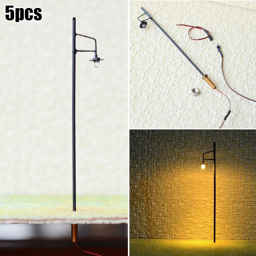 5 X HO Scale LED Street Light Lamp Posts - Black Brass Model Train Railroad Scenery #SL42B
