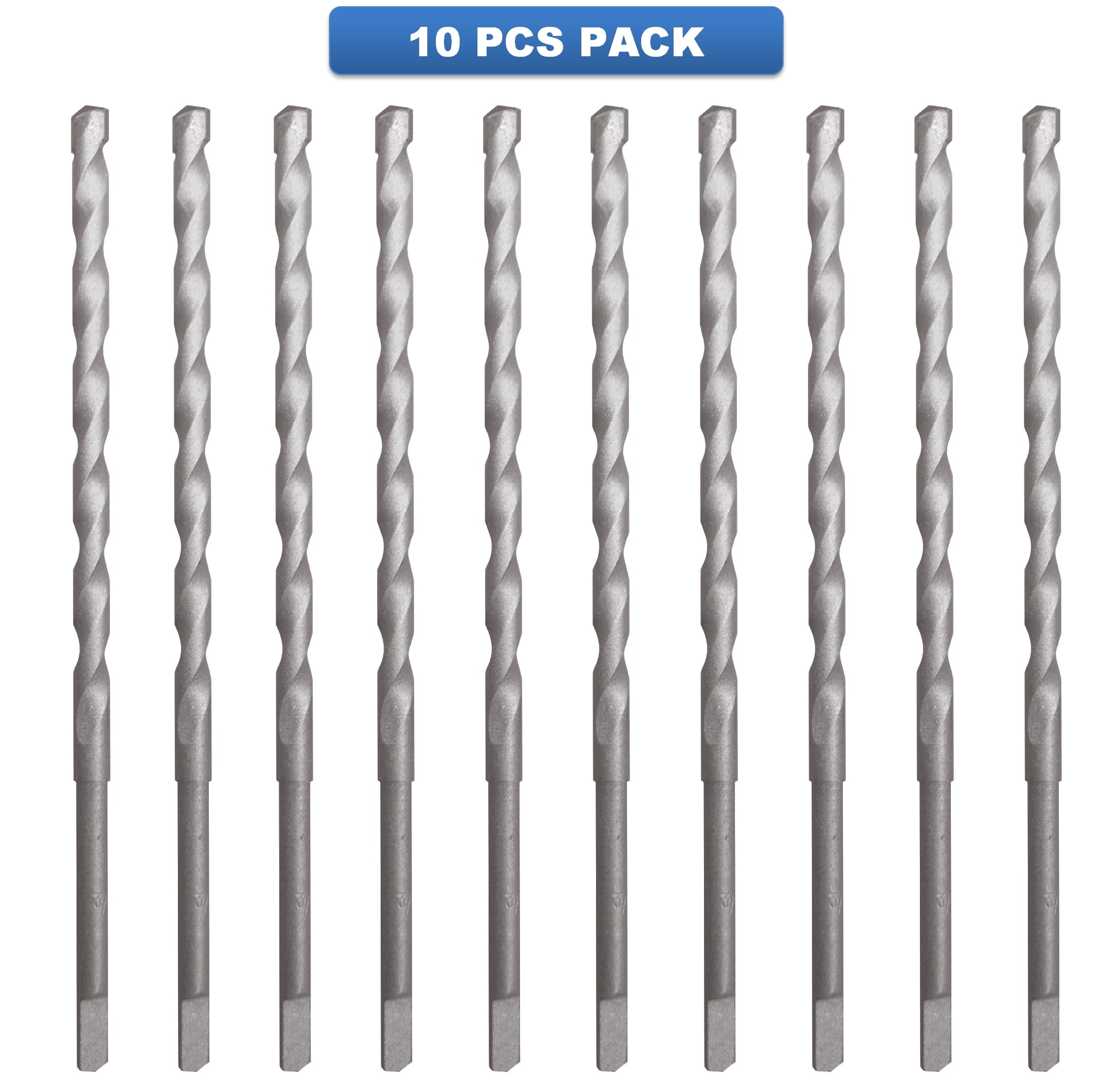 Max Craft Masonry Drill Bit Set Carbide Tip Flat Shank Drill Concrete Stone 10Pcs 3 16 x 5.5 Walmart
