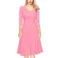 thumbnail image 5 of Robes pour Femmes 2024 Été Surdimensionnée Tempérament Manches Trois Quarts Faux Deux Pièces Encolure Patchwork Grande Jupe Robe en Dentelle Rabais de 50 % Liquidation!, 5 of 5