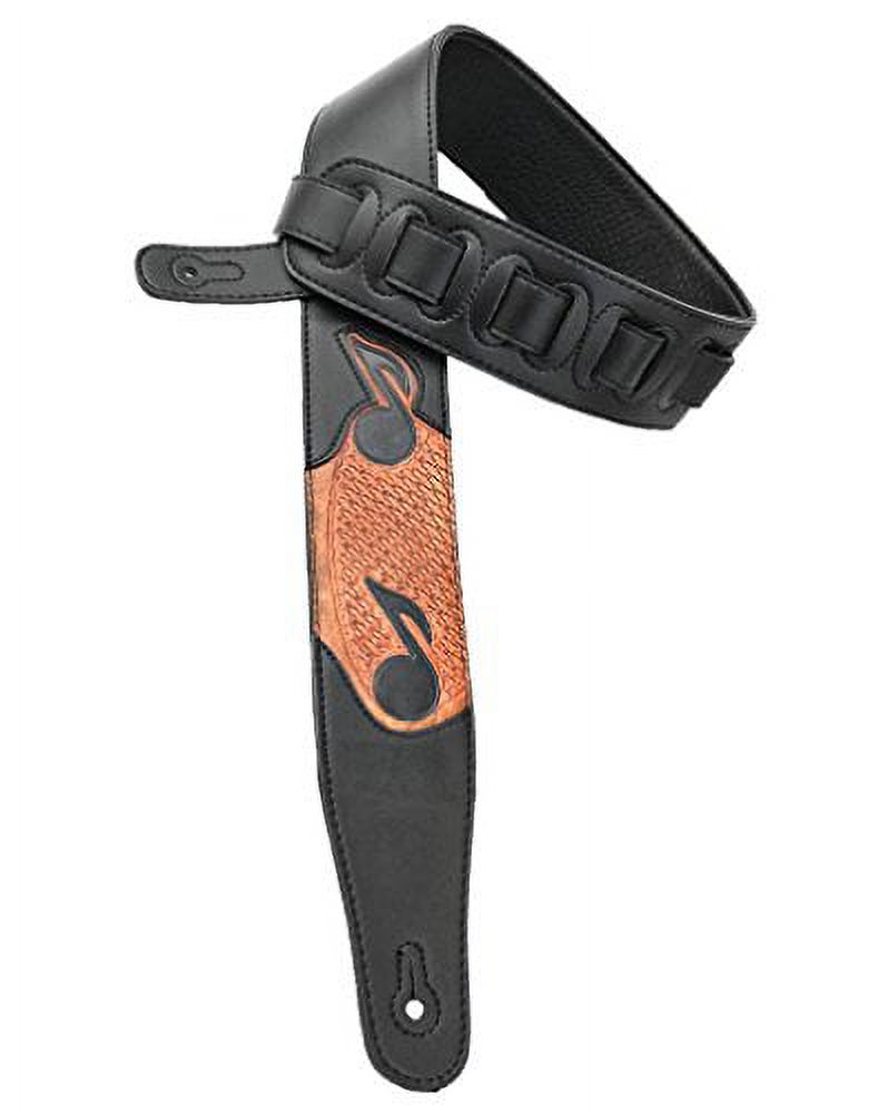Walker & Williams CVG-83 Padded Leather Guitar Strap Hand Tooled Musical Notes