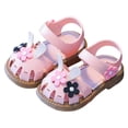 thumbnail image 5 of KPOPLK Infant Baby Girls Sandals Summer Beach Outdoor Bowknot Soft Rubber Sole Toddler Princess Dress Flats Walking Shoes Size 6,Pink, 5 of 7