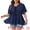 Navy Blue, variant on DARING DIVA Women's Plus V Neck Tie Peplum Blouse 1X Navy Blue