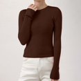 thumbnail image 2 of Comdrip Tight Sweater, Women's Autumn and Winter Solid Color Round Neck Pullover Sweater with Knit Slim Fit Soft and Comfortable Top Womens Ribbed Long Sleeve Tops Brown 2XL, 2 of 7