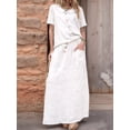 thumbnail image 4 of Summer Skirt Set Women 2 Piece Outfits Short Sleeve Top Elastic Waist Maxi Dress Sets with Pockets White XXL, 4 of 8