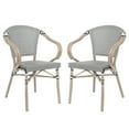 thumbnail image 2 of Emma + Oliver Set of Two Indoor/Outdoor Stacking Thonet Bistro Style Chairs with Arms, Black & White Textilene Seat and LT NAT Bamboo Metal Frame, 2 of 16
