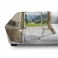 thumbnail image 3 of Modern Soft Flannel Fleece Blanket, Room with Scenic View House Mountains Palm Trees Greenery Garden Print, Cozy Plush for Indoor and Outdoor Use, 50" x 70", Pale Brown Green White, by Ambesonne, 3 of 6