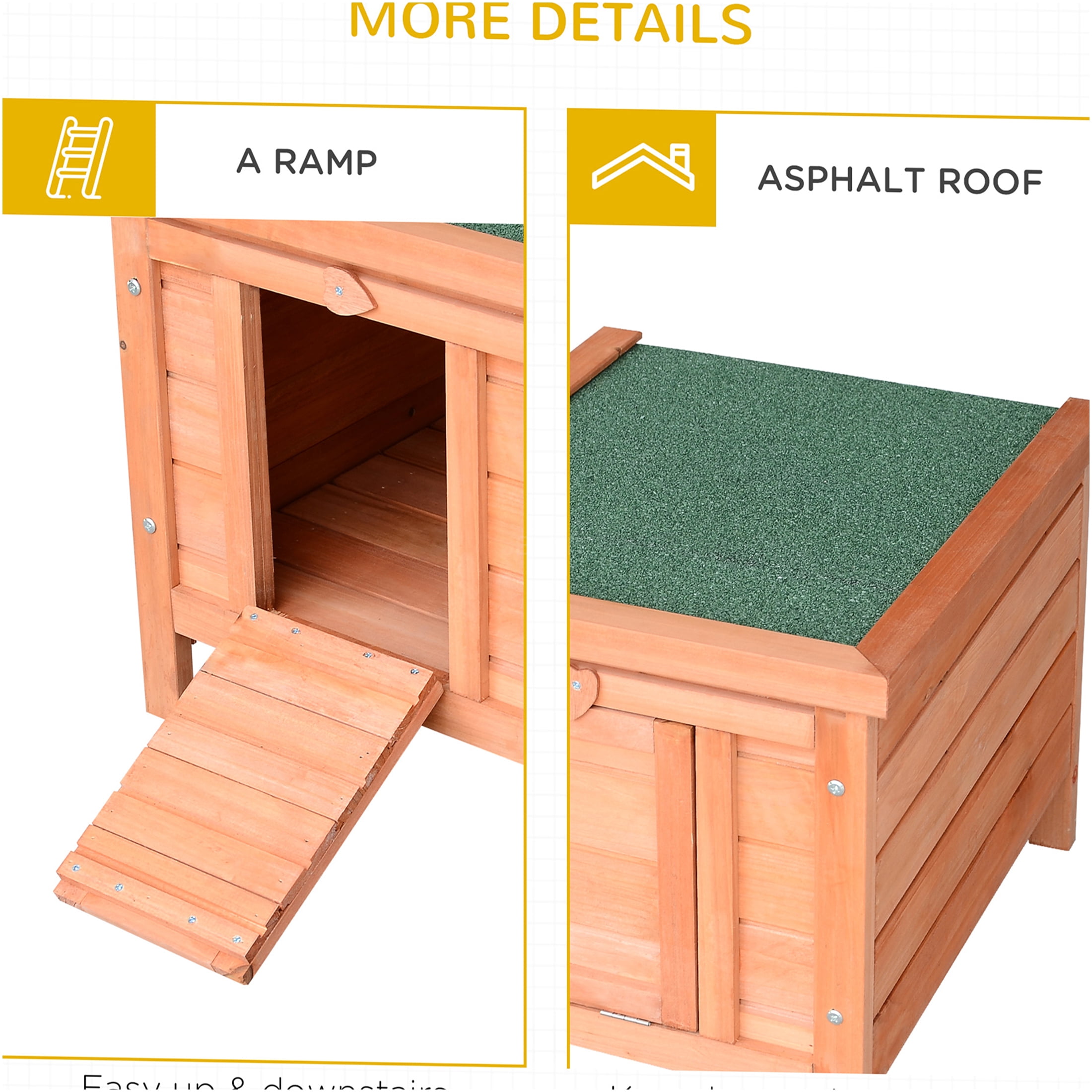 JERFIT Outdoor Rabbit Hutch with Waterproof Roof, Small Animal Cage Wooden House for Rabbits, Guinea Pigs, Ducks, Puppies, Raised Floor, Easy-Clean, Weather Resistant, Natural