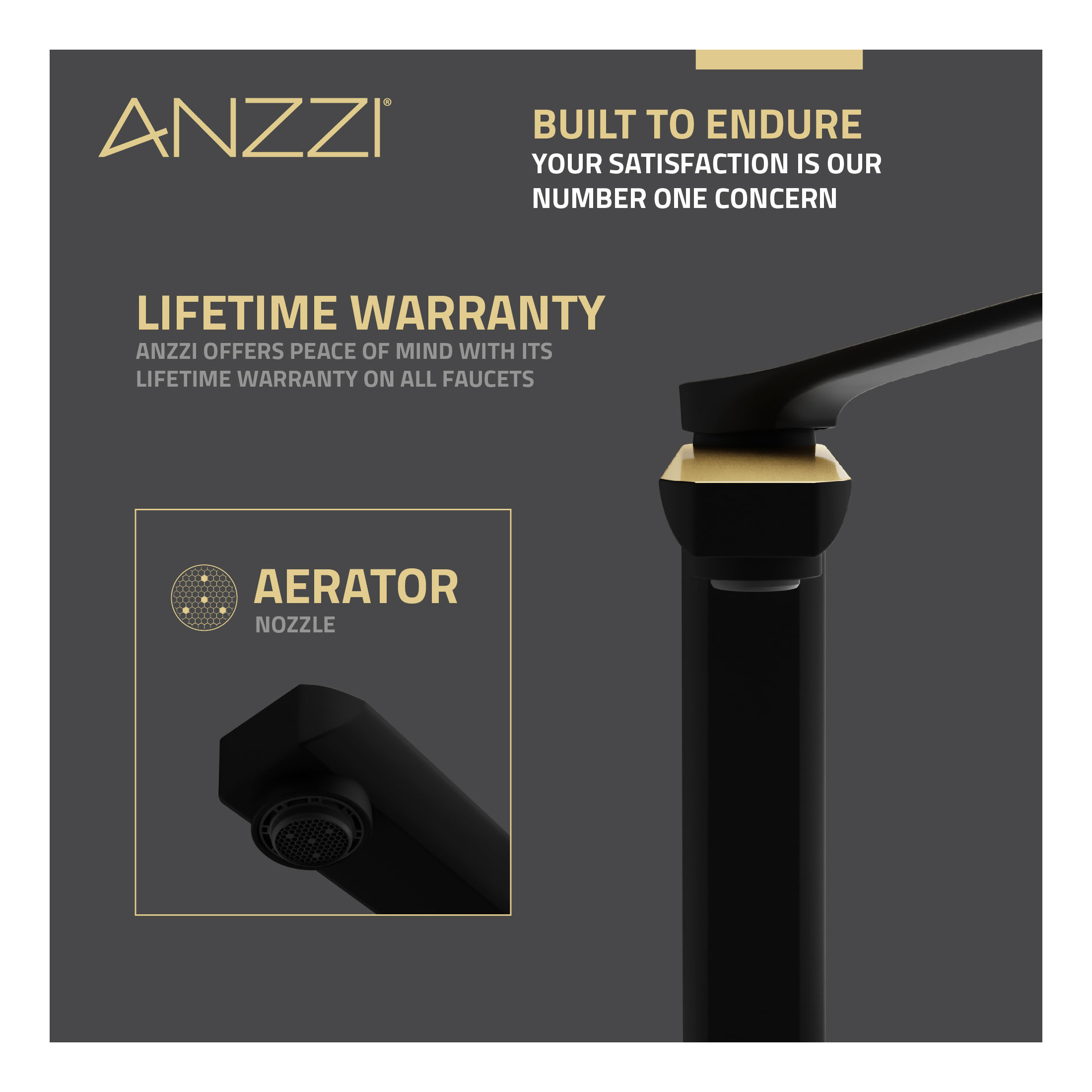 ANZZI Vessel Sink Faucet, Single-Handle Single-Hole with Pop-Up Drain in Matte Black & Brushed Gold