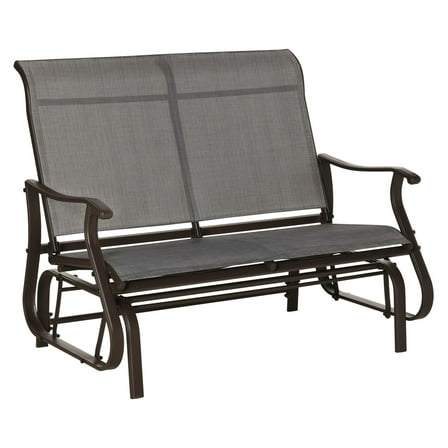 2-Person Glider Bench - Outdoor Rocking Chair with Mesh - Backyard Patio Loveseat - Smooth Motion - Mixed Grey