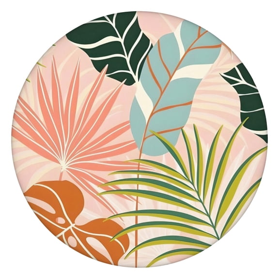 Round Tablecloth with Elastic Edge, Featuring Colorful Boho Floral and Hawaiian Print Patterns, Waterproof Vinyl with Backing, Durable Table Cover for Indoor and Outdoor