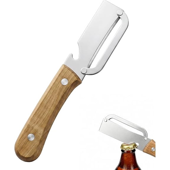 Kitchen Vegetable Peeler Set - 3-in-1 Stainless Steel Peelers with Wood Handle & Bottle Opener, Multi-Function Fruit Potato Carrot Peeler Tool for Pumpkin, Yam, Squash, 7.48"x1.57"x0.79" (1)