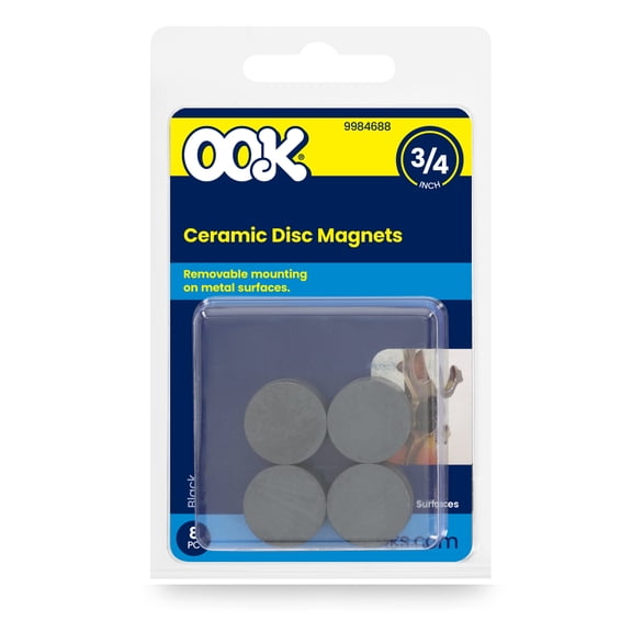 Ook Disc Magnets, 3/4", Iron, Ceramic Black, Silver, 8 pack