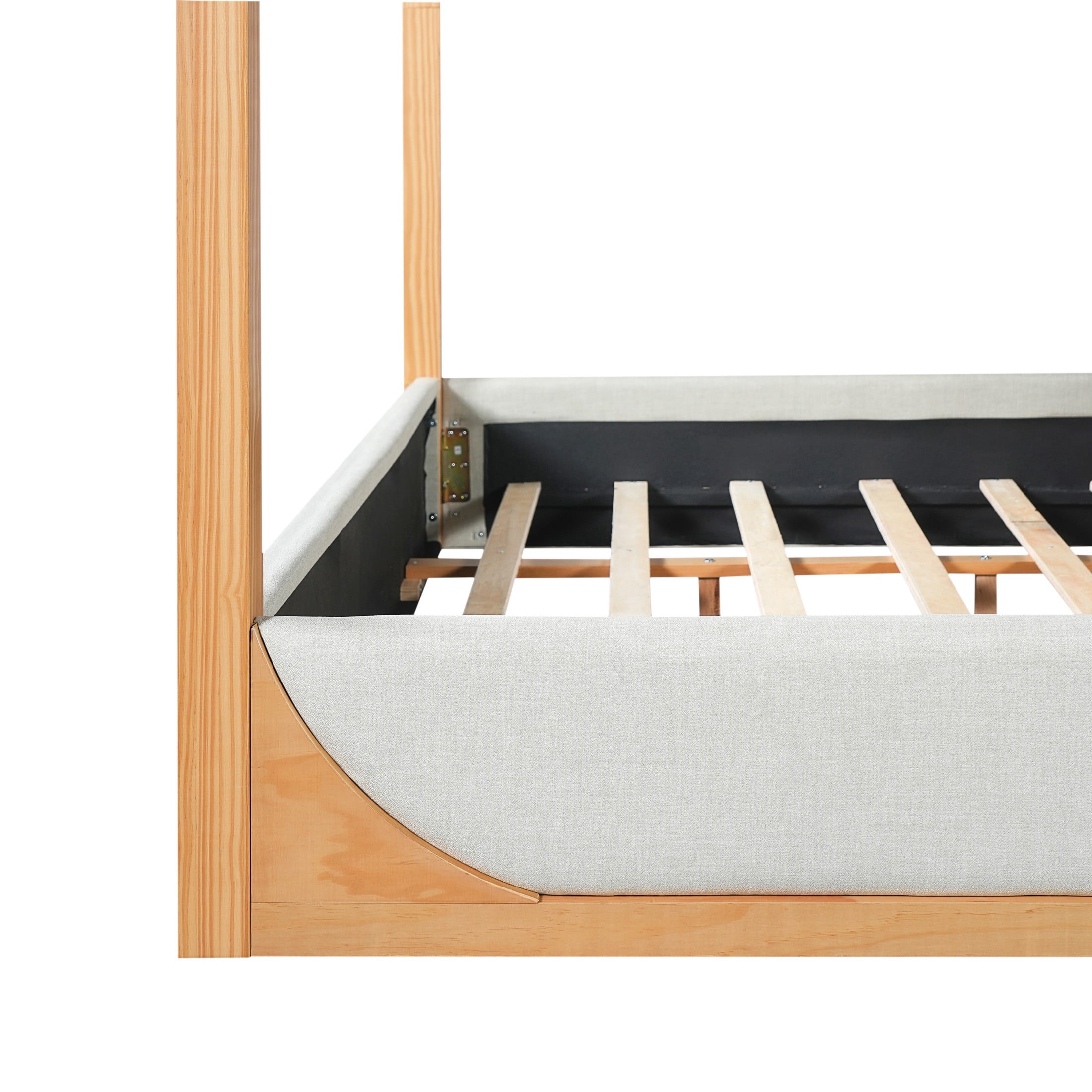 Christopher Knight Home King Canopy Bed Frame with Upholstered Headboard and Side Rails, Light Gray+Natural