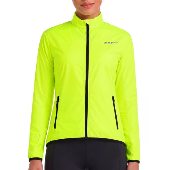 Qualidyne Women's Windproof Cycling Jacket Running Hiking Bike Windbreaker with Reflective Element and 2 Zipper Pockets for Running, Cycling & Hiking