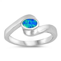 CHOOSE YOUR COLOR Blue Simulated Opal Dainty Ring 925 Sterling Silver Band CZ Female Size 6