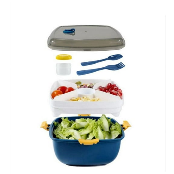 Lunch Box On the Go, 40-oz Salad Lunch Container with Leak Proof Salad Toppings Box, Built-in Reusable Fork and Spoon