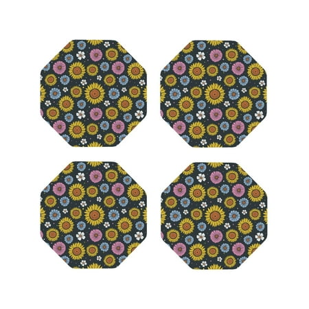 

Tideii Colorful Sunflowers for Leather Coasters 4 Pieces Anti-fouling and Anti-scalding Decorative Coasters Suitable for Restaurants Kitchens Coffee Shops-Octagon