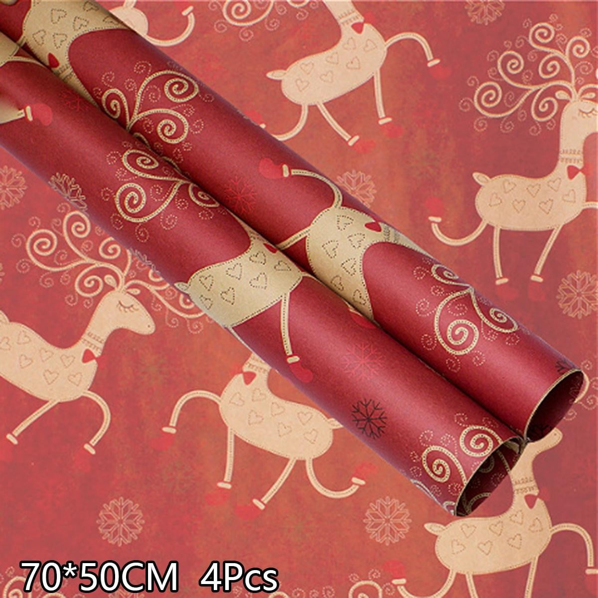 4pcs Christmas Gift Wrapping Paper Retro Snowflake Holiday Xmas Packing