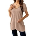 thumbnail image 2 of ClodeEU Womens V Neck Short Sleeve,Casual Loose T Shirt ,Sundress Beach with Pockets Khaki,Womens Plus XL, 2 of 8