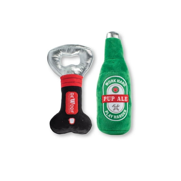 Juego de juguetes para perros Fringe Plush para botellas y abrebotellas con chirriadores