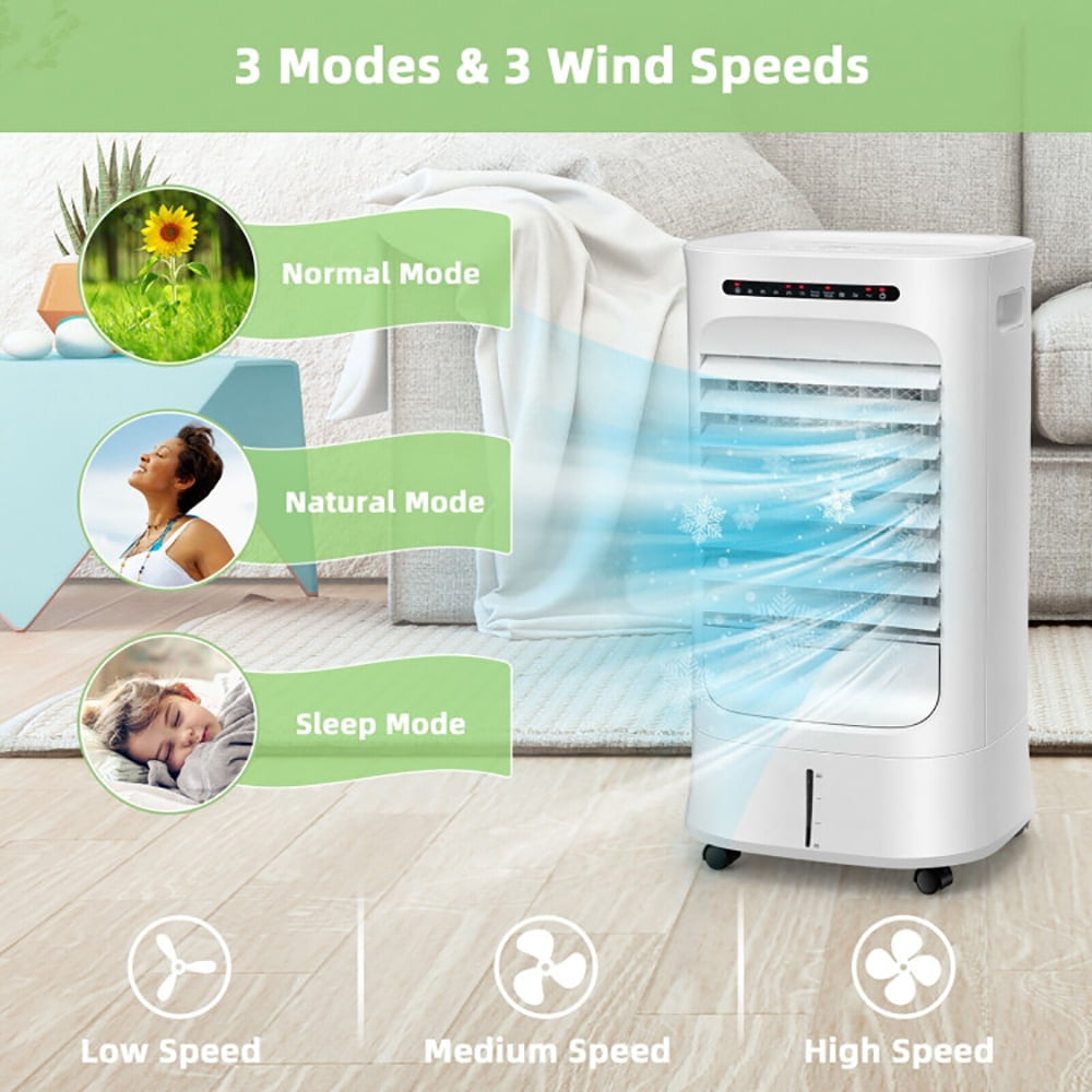 YYAo Air Conditioners, Cooling Machines, 4-in-1 Portable Evaporative Air Cooler with Timer and 3 Modes-White