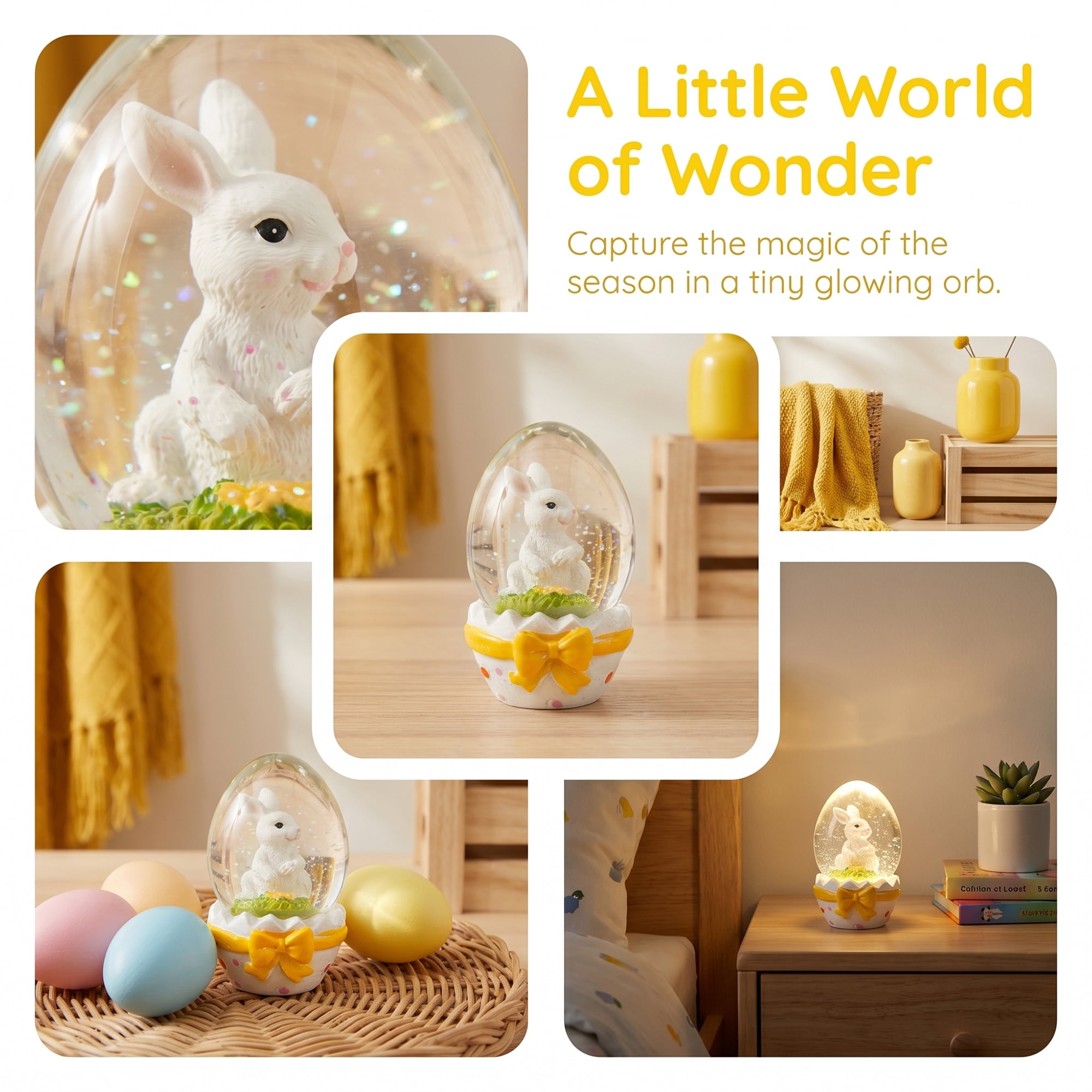 Unique Bargains Light Up Crystal Ball Snow Globe LED White Yellow 1.6" x 1.6" x 2.9"