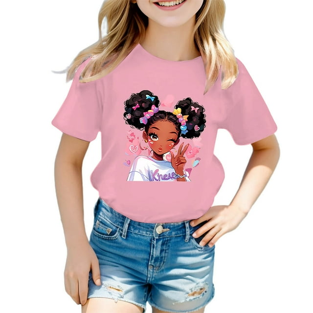 MEZZALL T-Shirt Graphique Mignon pour Fille, Col Rond, Manches Courtes, Tee d'Été Décontracté, T-Shirts Hauts, Rose, 13-14 Ans