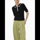 thumbnail image 1 of Camiseta de Corta con Cuello en V para Mujer, Suéter Informal de Punto Acanalado Ajustado Negro L, 1 of 8