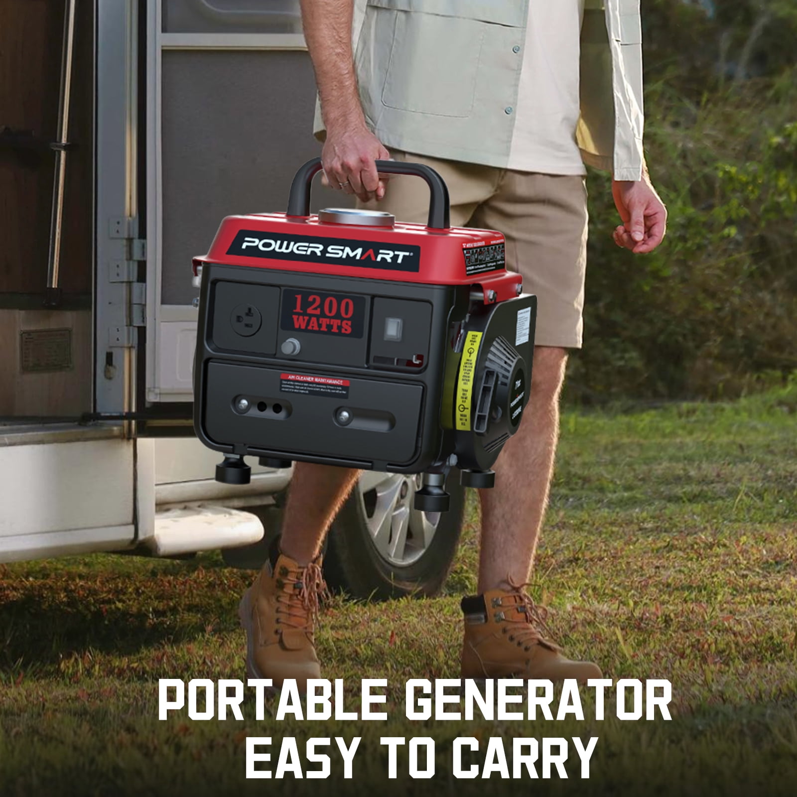PowerSmart 1200W 2-Stroke Gas Generator Portable for Camping Outdoor, Low Noise with AC Outlet