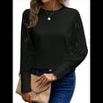 thumbnail image 1 of Top de Cuello Redondo con Encaje Bordado y Larga en Color Liso para Mujer Negro XXL, 1 of 9