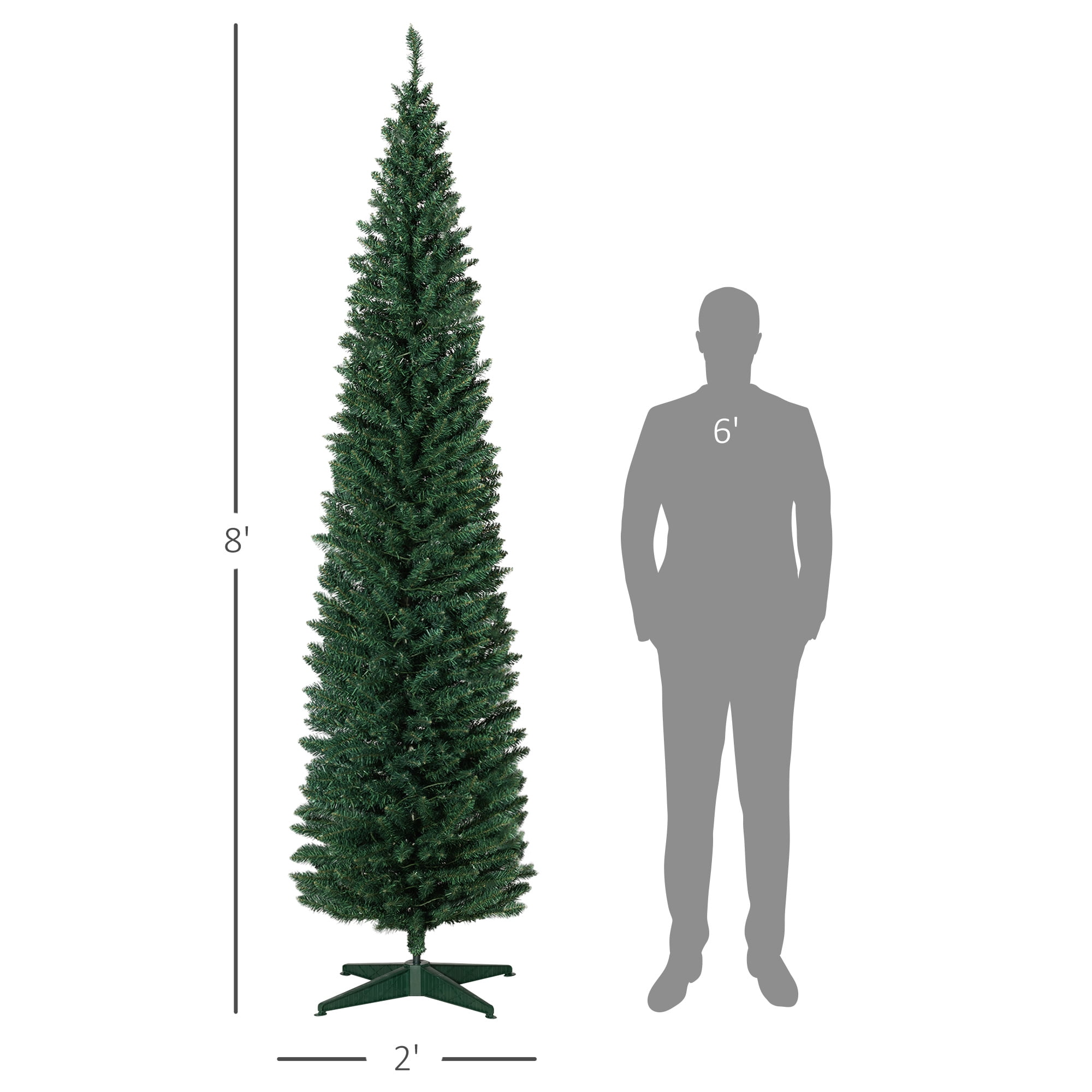 8 ft Pre-Lit Slim Artificial Christmas Tree with 300 Warm White LED Lights, Green