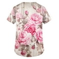 thumbnail image 3 of UoCefik Printed Scrub Tops Women Stretchy Summer Short Sleeve V Neck Working Nurse Uniform with Pockets Floral Womens Scrubs Plus Size Casual Cute Tunic Shirts 2024 Pink XL, 3 of 3