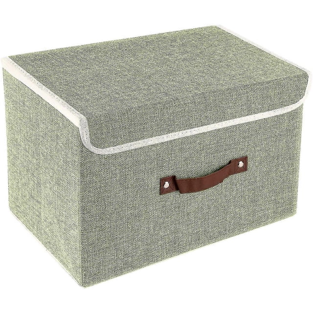 Foldable Storage Bins 1 Pack Storage Boxes With Lids And Handles Storage Baskets In Linen Storage Organizers (grass Green)