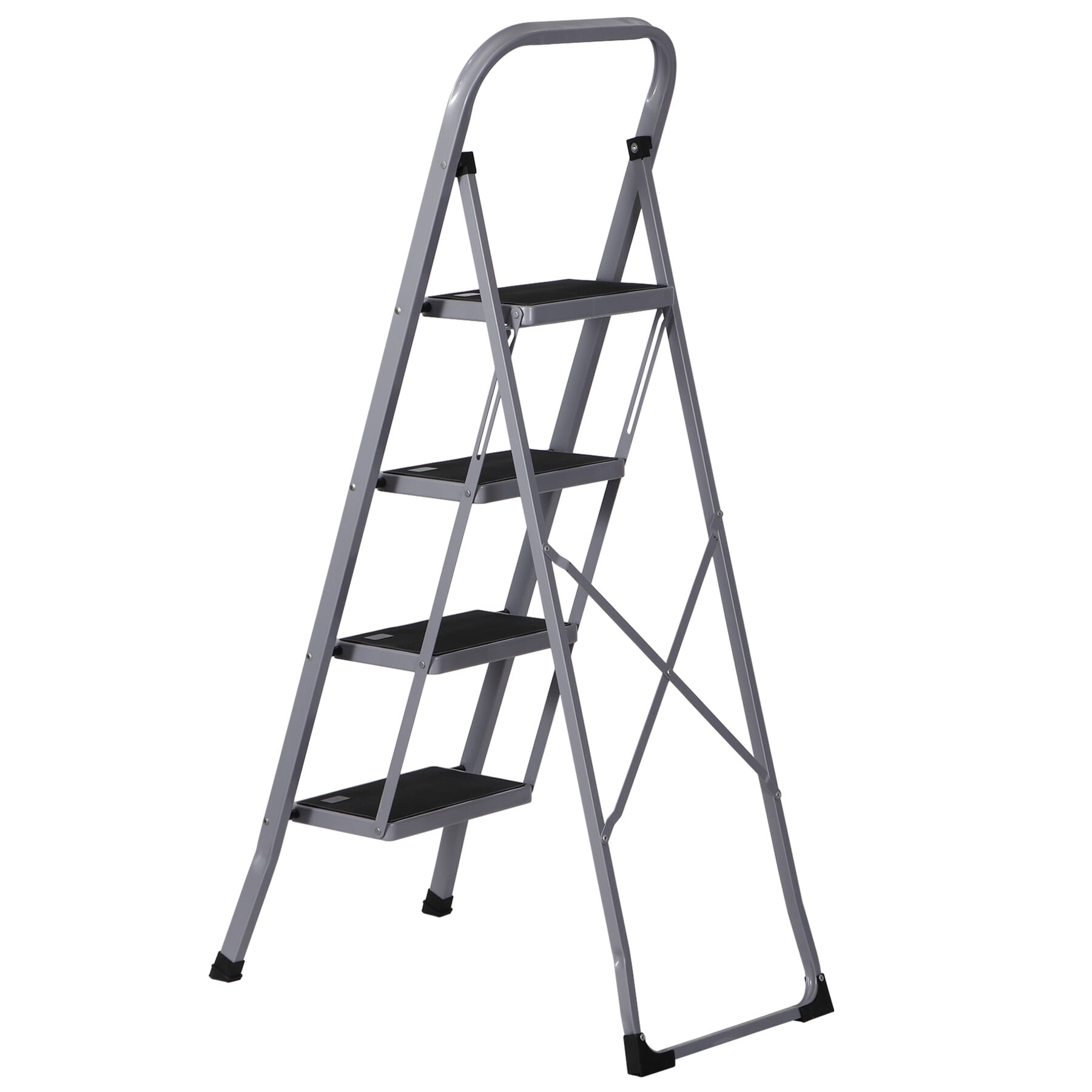 ZENSTYLE 4 Step Ladder Portable Steel Step Stool Non-Slip Rubber 330lb Capacity Grey