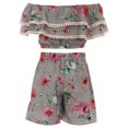 thumbnail image 3 of Little Girls Off Shoulder Tops Short 2 Pieces Party Summer Clothing Pant Set Coral 4 (J21KS31), 3 of 3