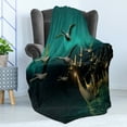 thumbnail image 4 of Fantasy Soft Flannel Fleece Throw Blanket, Medieval Boats Birds Flying Adventure Illustration, Cozy Plush for Indoor and Outdoor Use, 50" x 70", Sand Brown Dark Teal, by Ambesonne, 4 of 5