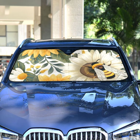 Bee Flowers Automotive Front Car Windshield Sun Shade Reflector Foldable for Front Fit for Cars Truck SUVs