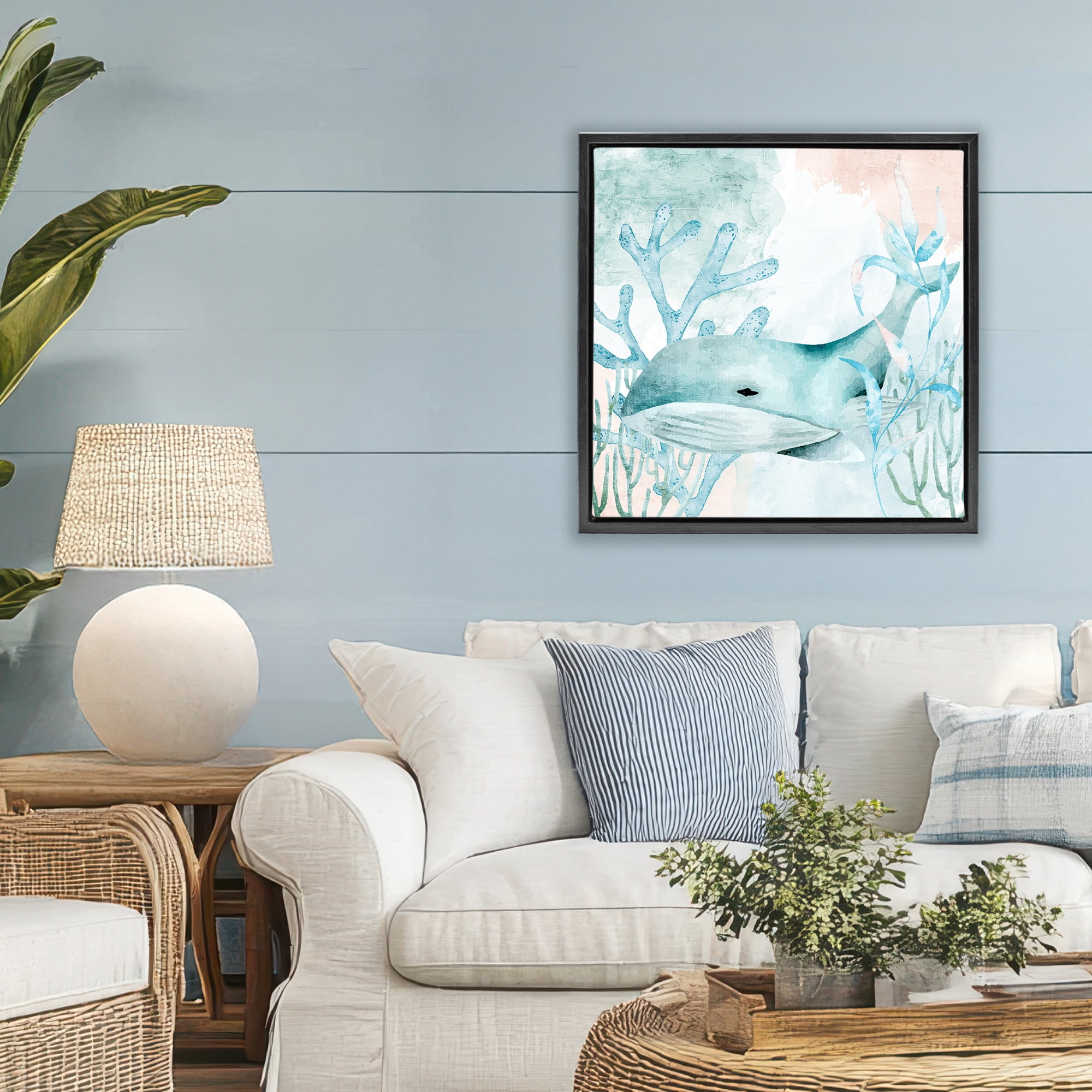 Stupell Industries Whale Sea Swim Black Framed Floater Canvas Wall Art, design by Kim Allen