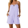 thumbnail image 2 of Utoimkio Striped Spaghetti Strap Romper Shorts for Women with Ruffled Neckline and Pockets, 2 of 8