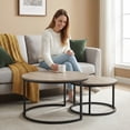 thumbnail image 6 of CENSI Round Nesting Coffee Table Set of 2, 31.5" Modern Grey Wash Oak Wood & Metal Frame, Industrial Circle Stacking Accent Tables for Living Room, Rustic Farmhouse Decor, Easy Assembly, 6 of 9