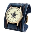 thumbnail image 4 of Reloj de pulsera con correa de cuero sintético, diseño vintage, cómodo, regalo de cumpleaños. azul, 4 of 9