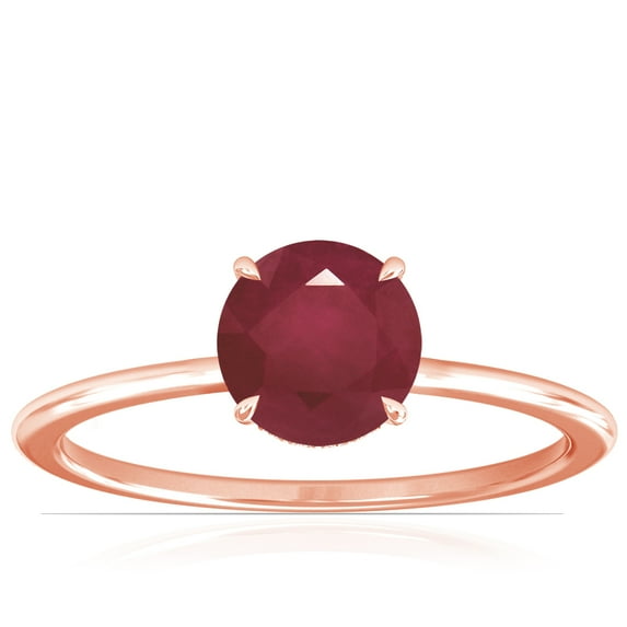 GemsNY July Birthstone - Petite Prong Set Round Ruby Hidden Halo Ring (Grade - A | 1.14cttw)