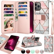 Wallet Case for iPhone 16 Pro Wallet Case 6.3" 5G (2024), [9 Card Slots] Luxury PU Leather Credit Holder Carrying Folio Flip [Detachable] Kickstand Magnetic Phone Cover & Lanyard [Marble]