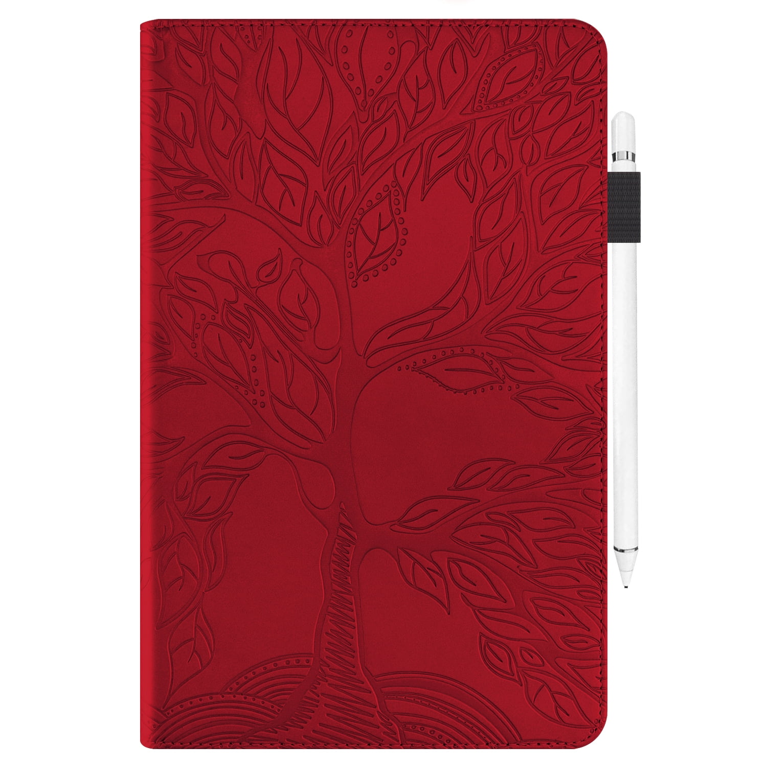 Allytechgroup Elegant iPad Air 11 Inch Case Cover 2024, Lift Tree Pattern Embossed and Shockproof Tablet Case with Pencil Holder Multi Angle Viewing Stand Flip Cover for Apple iPad Air 11,Red