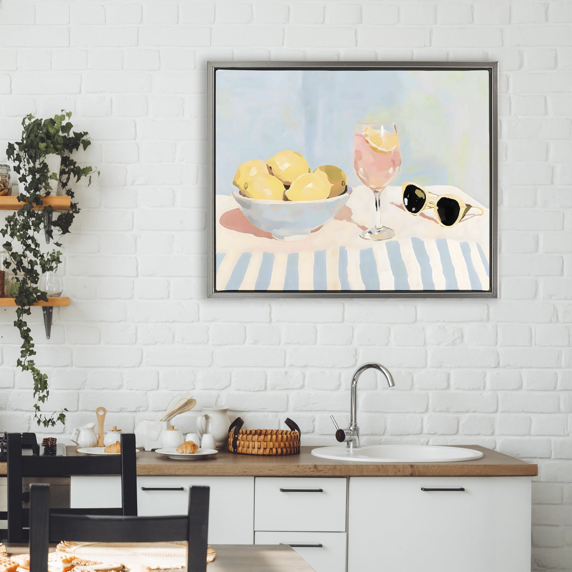 Stupell Industries Aperol & Summer Lemons Gray Framed Floater Canvas Wall Art, design by Sisi and Seb