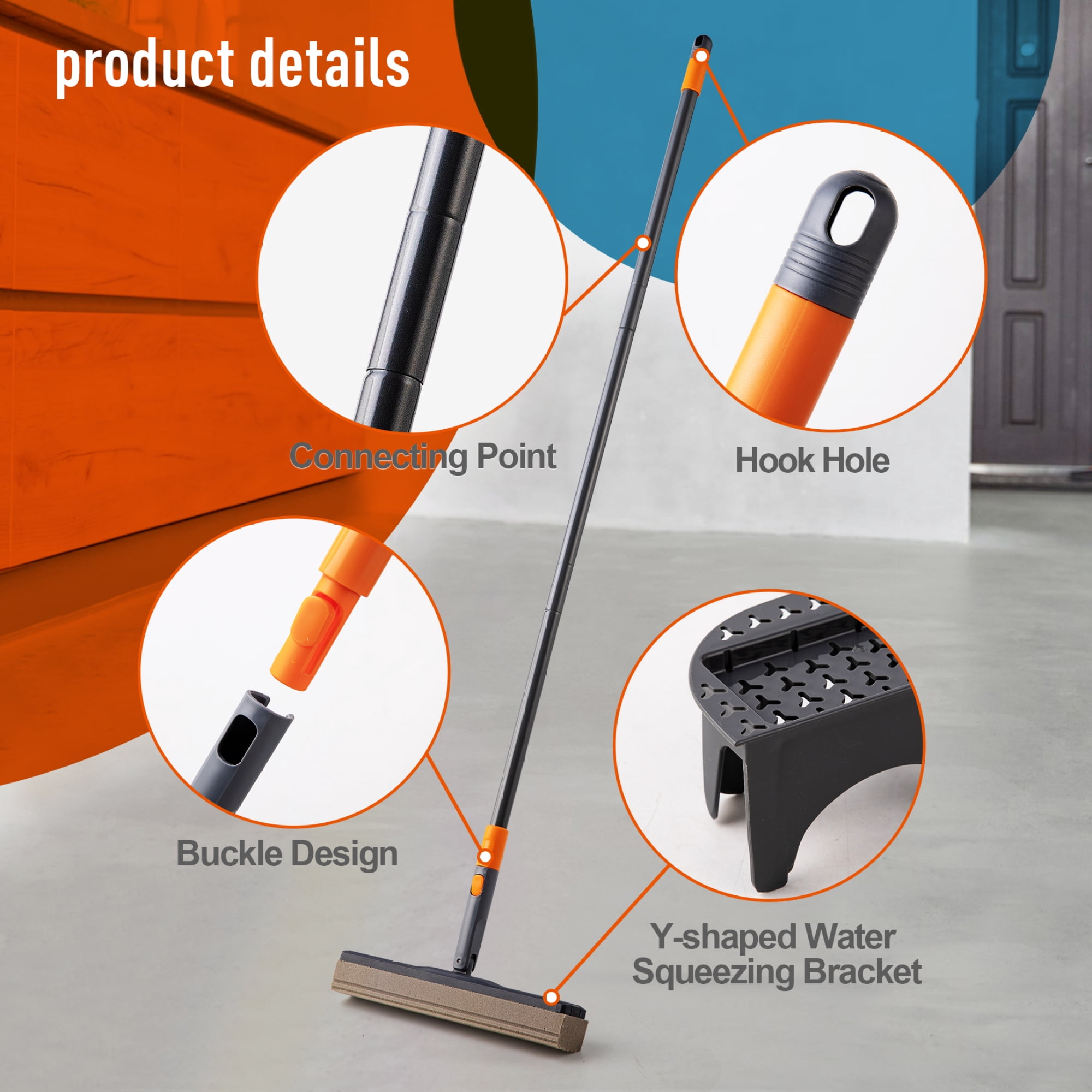 Sponge Mop Kit and Collapsible Bucket Mop and Bucket for Floor Cleaning Hands Free Home Floor Cleaning
