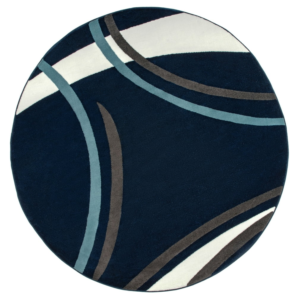 Modern Contemporary Wavy Circles Navy 6'6" Round Indoor Area Rug